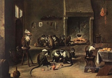David Teniers the Younger Painting - Apes in the Kitchen David Teniers the Younger